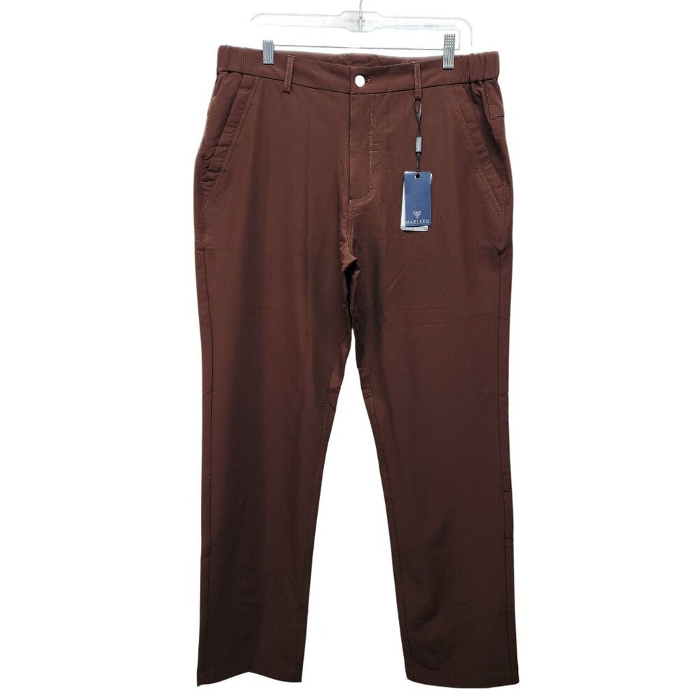 Maelreg Mens ProFlex Chino  Pants Size 34x30 Brown Slim Fit Trousers